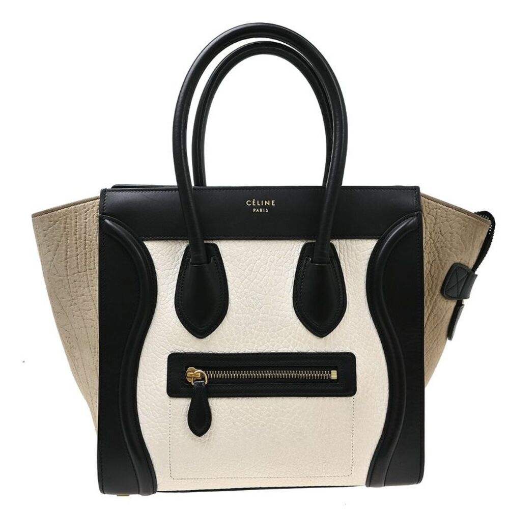 Celine Tricolor Luggage Leather Beige Leather Handbag